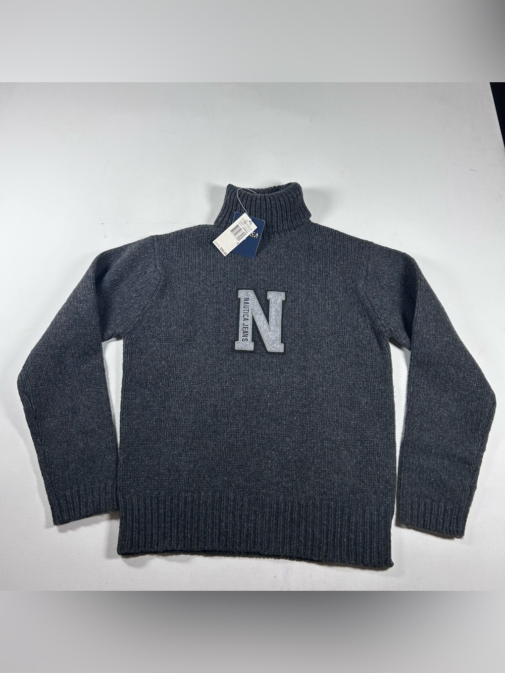 Vintage Nautica 100% Wool Sweater Big Logo Pullover NWT Deadstock Fits: Mens M -